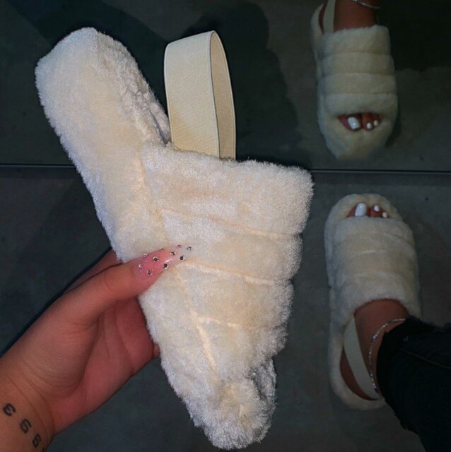 2020 Women Indoor Fur Slides Bottom Antiskid Furry Slippers Ladies Fashion Fur Slippers Pantuflas De Mujer Spring Plush Slippers