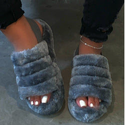 2020 Women Indoor Fur Slides Bottom Antiskid Furry Slippers Ladies Fashion Fur Slippers Pantuflas De Mujer Spring Plush Slippers