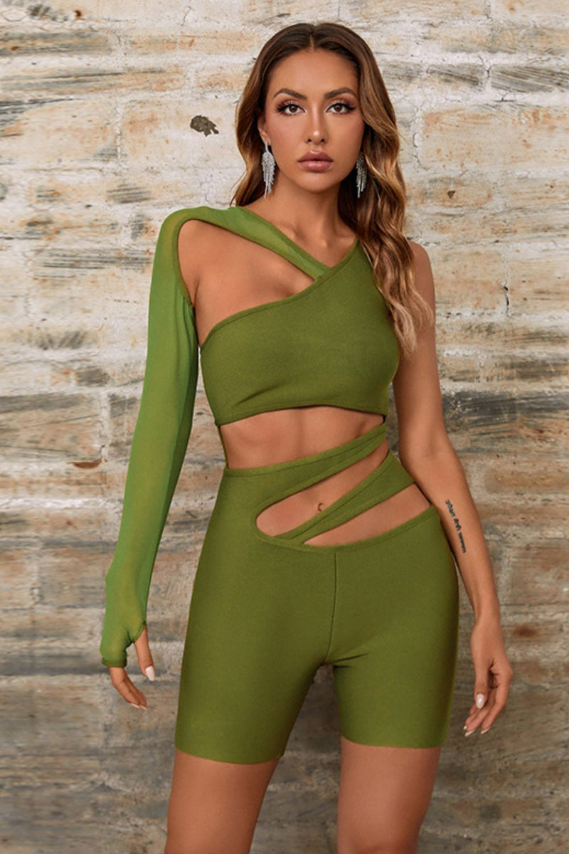 Asymmetrical Neck Cutout Romper