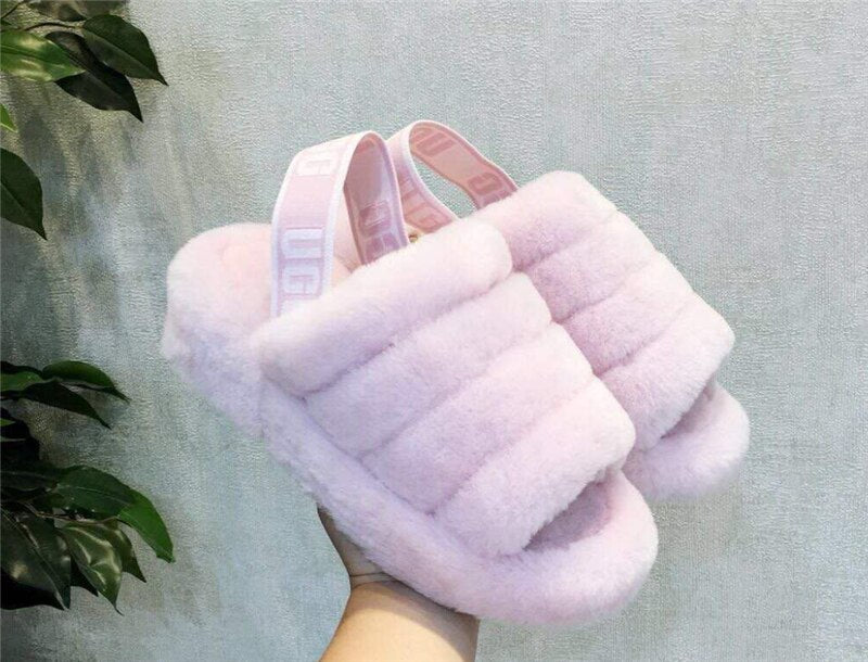 2020 Women Indoor Fur Slides Bottom Antiskid Furry Slippers Ladies Fashion Fur Slippers Pantuflas De Mujer Spring Plush Slippers