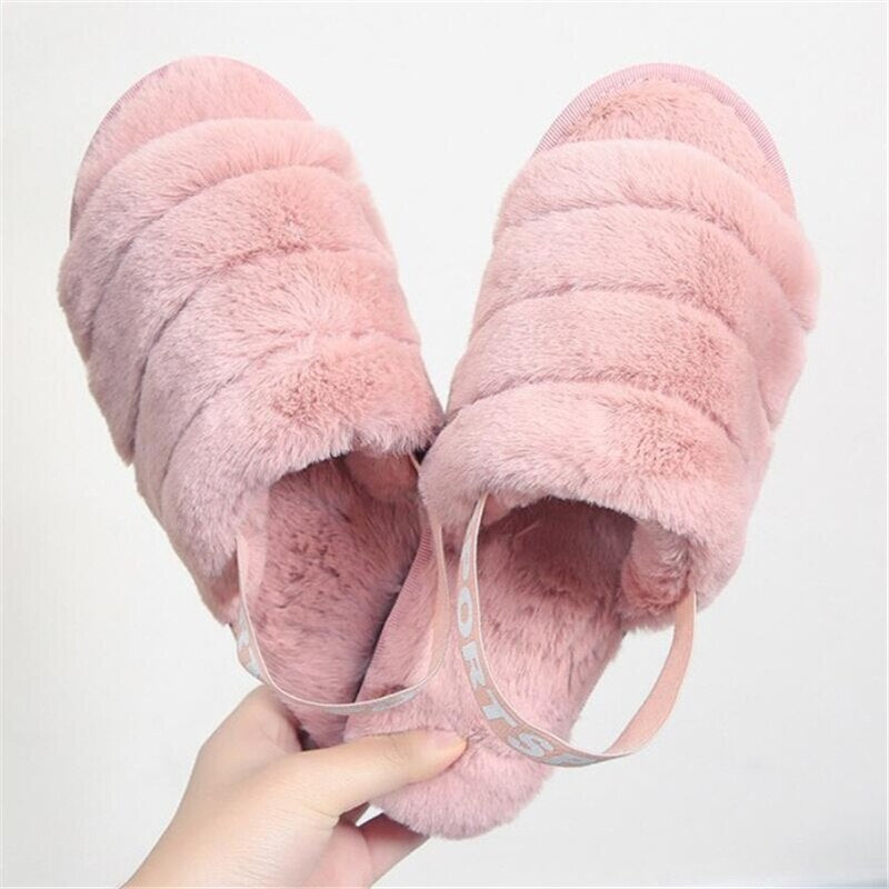 2020 Women Indoor Fur Slides Bottom Antiskid Furry Slippers Ladies Fashion Fur Slippers Pantuflas De Mujer Spring Plush Slippers