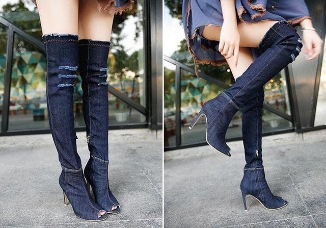 Over The Knee Denim Boots