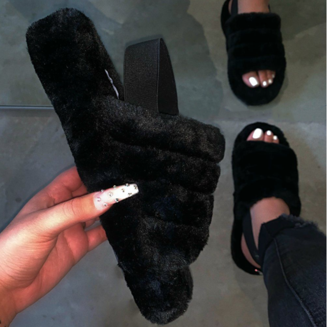 2020 Women Indoor Fur Slides Bottom Antiskid Furry Slippers Ladies Fashion Fur Slippers Pantuflas De Mujer Spring Plush Slippers