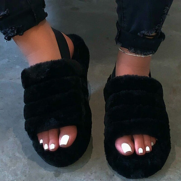 2020 Women Indoor Fur Slides Bottom Antiskid Furry Slippers Ladies Fashion Fur Slippers Pantuflas De Mujer Spring Plush Slippers