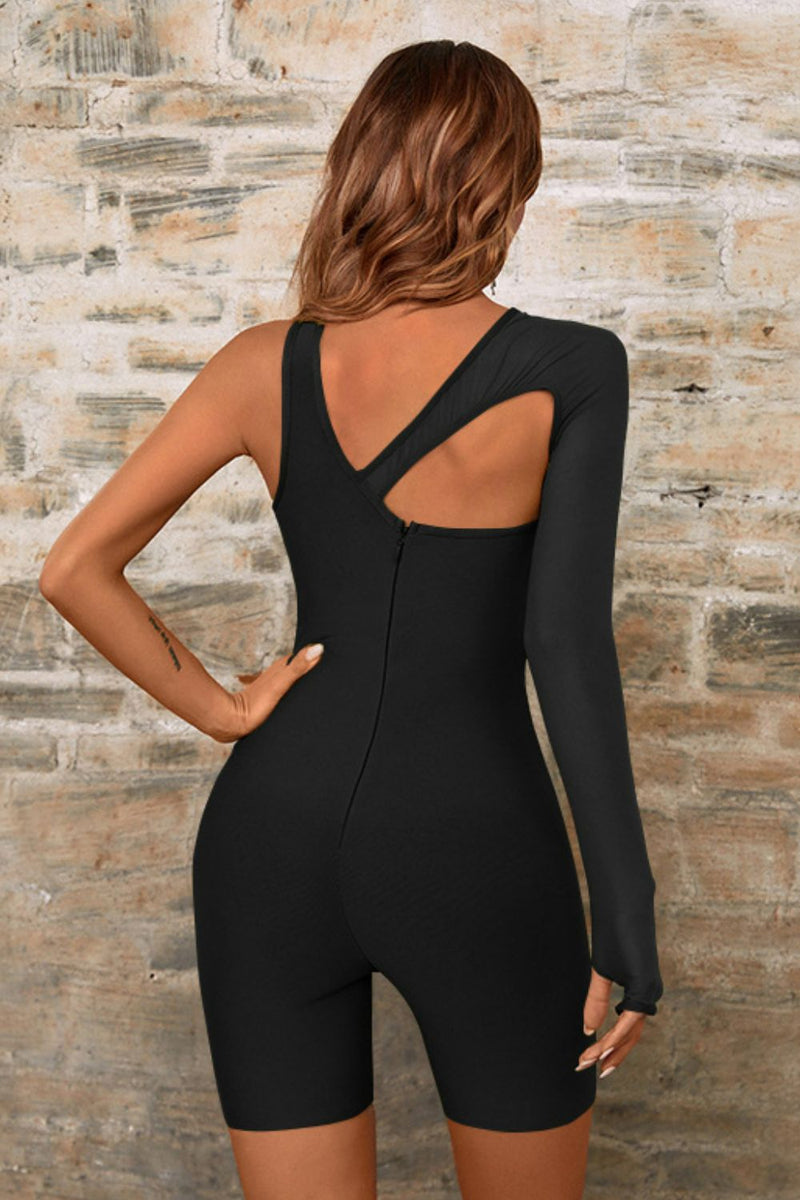 Asymmetrical Neck Cutout Romper